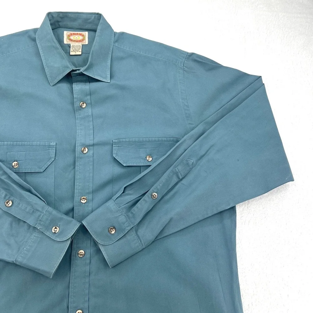 VTG Banana Republic Safari Mill Valley Mens Large Button Down Shirt Teal Green